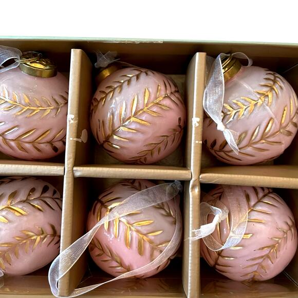 Tinsel & Fir Pink & Gold Glass Christmas Ornaments 3in Set of 6 Holiday Glam New - Picture 8 of 11